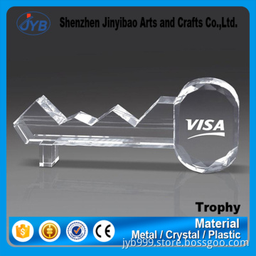 custom inner engraving logo 3d key shaped crystal desk decoration trophy